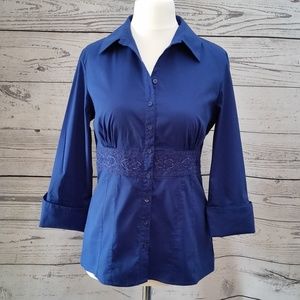 Gitano Top Blouse Blue Sequins Beading Embroidery